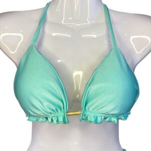 Top de bikini Brasileño triángulo vuelos inferiores Celeste Satinado Sol