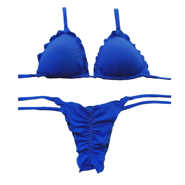 Conjunto de bikini brasileño top triángulo bottom amarras Push Up azul kai mía - Imagen 3