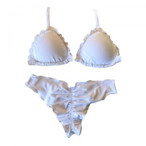 Conjunto de bikini Brasileño top triángulo + bottom culote push up blanco Kai maia