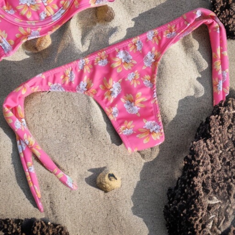 Bottom de bikini brasileño amarras colales Rosado flores Mae
