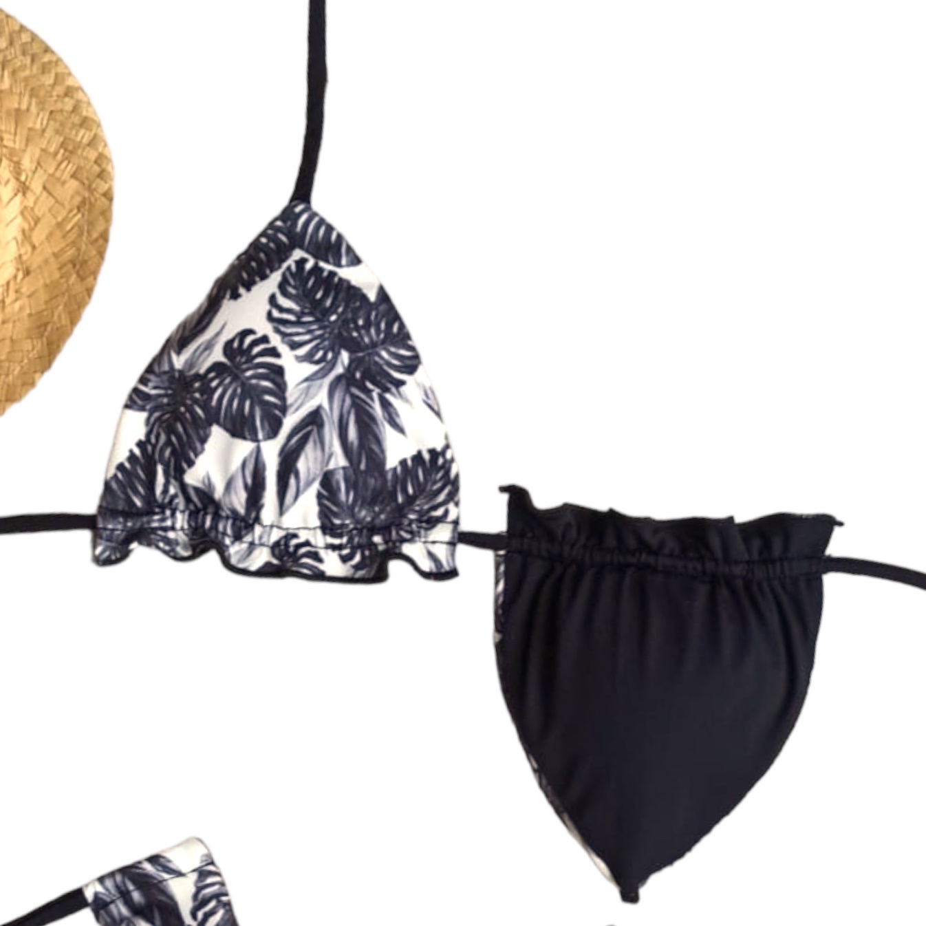 Top de bikini Brasileño triángulo vuelos inferiores hojas preto sol - Imagen 2
