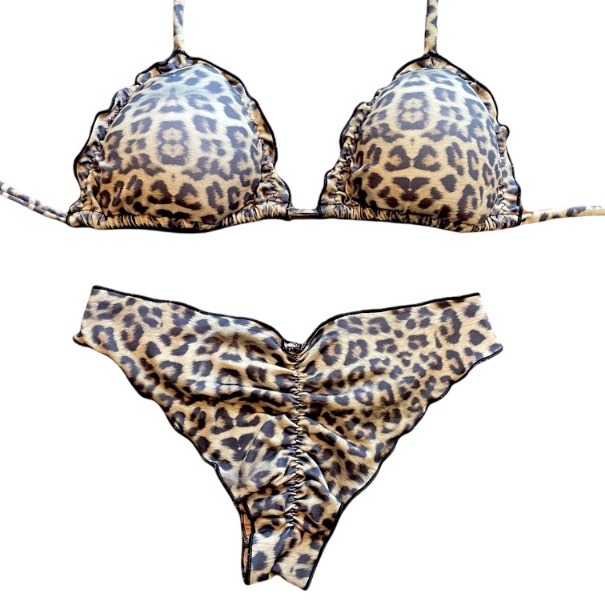 Conjunto de bikini Brasileño animal print borde negro top triángulo + Bottom culote push up Kai Maia - Imagen 3