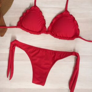 Conjunto de bikini Brasileño top triángulo Bottom amarras colales rojo kai mae
