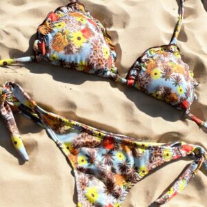 Conjunto de bikini Brasileño top triángulo Bottom amarras colales flores print kai mae