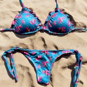 Conjunto de bikini Brasileño top triángulo Bottom amarra colales  destellos rosa kai mae