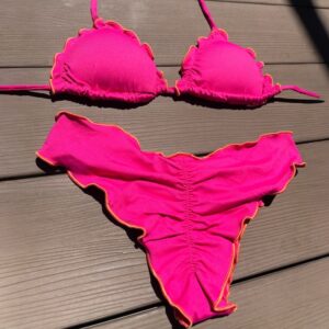 Bottom de bikini Brasileño culote push up fucsia borde naranjo maia