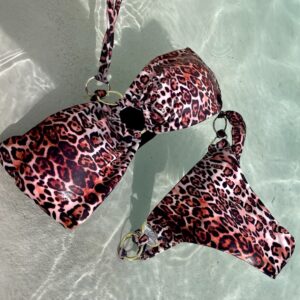 Conjunto de bikini brasileño top argollas + bottom argollas Animal print
