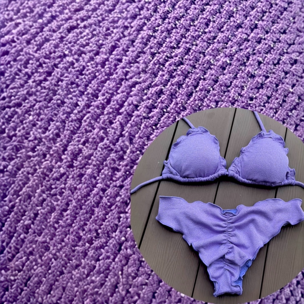 Conjunto de bikini brasileño top triángulo + Bottom culote push up morado textura Kai Maia - Imagen 4
