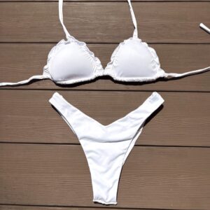 Conjunto de bikini Brasileño top triángulo + bottom colales corte V blanco Kai mar