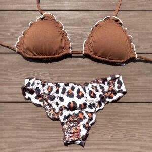 Conjunto de bikini Brasileño top triángulo + bottom culote push up chocolate print Kai maia